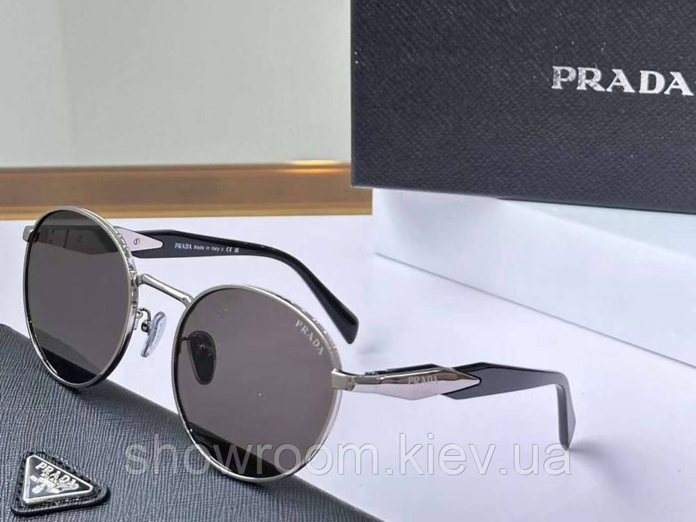 Жіночі круглі брендові окуляри Pr (56ZS) Lux silver