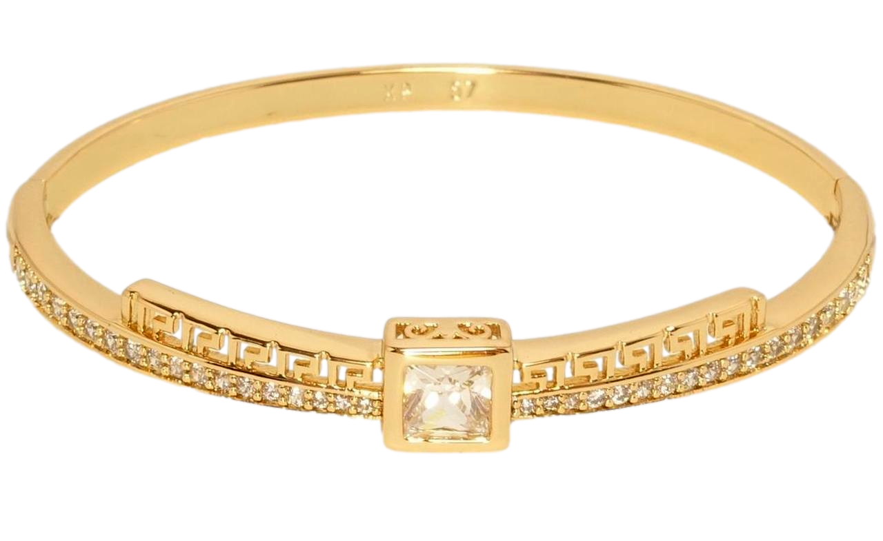 Браслет Xuping Позолота 18K "Доріжка цирконію з меандровою лінією та вставкою кристал" ø 5,7см
