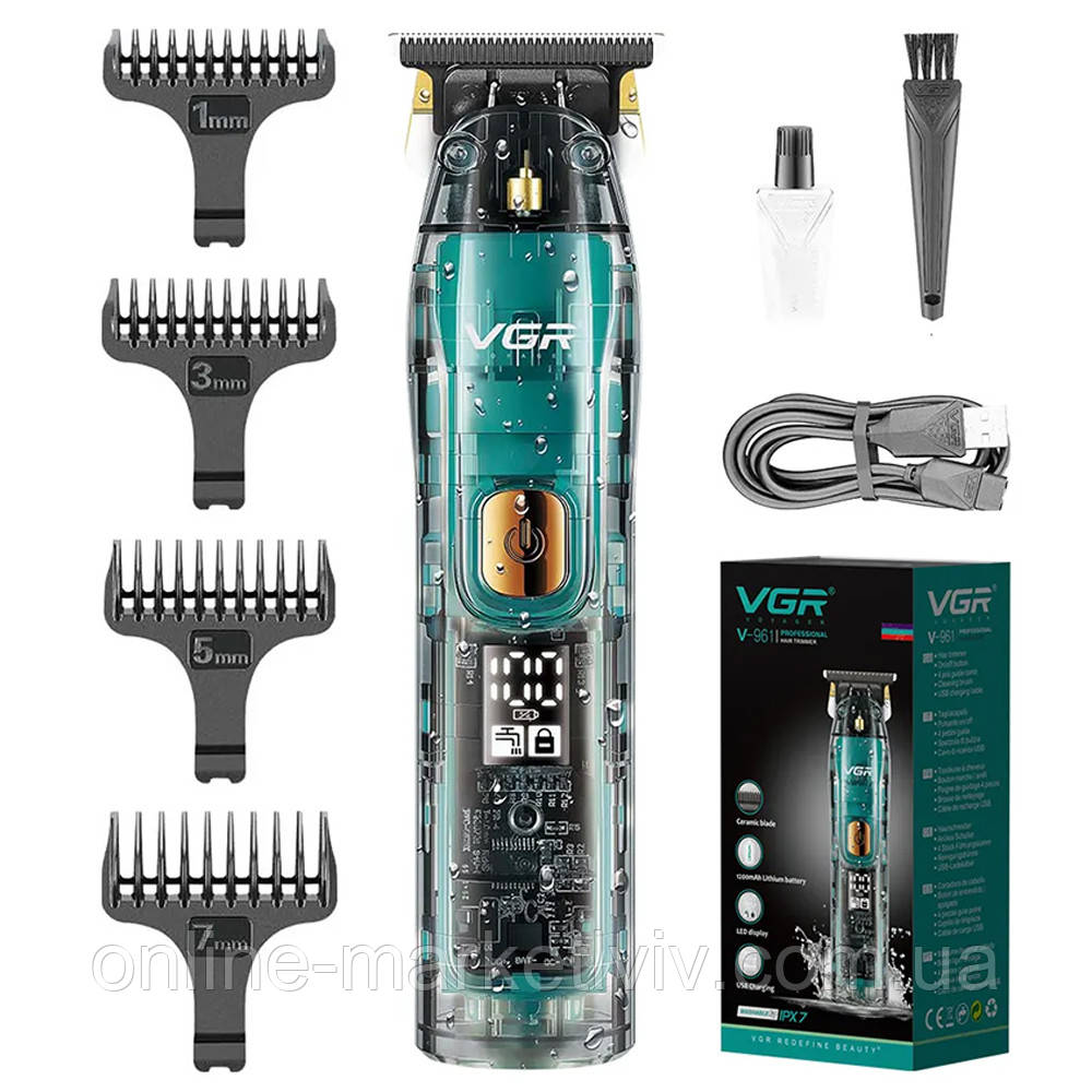 Акумуляторна машинка для стрижки бороди та вусів, 4 насадки VGR V-961 / Чоловічий тример для окантовки, фото 1