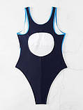 Жіночий закритий купальник з вирізом на спині синього кольору, фото 4