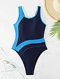 Жіночий закритий купальник з вирізом на спині синього кольору, фото 2
