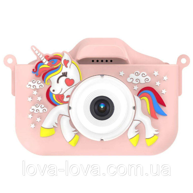 Дитячий цифровий фотоапарат на дві камери Children's fun Camera Unicorn у чохлі у формі єдинорога Pink