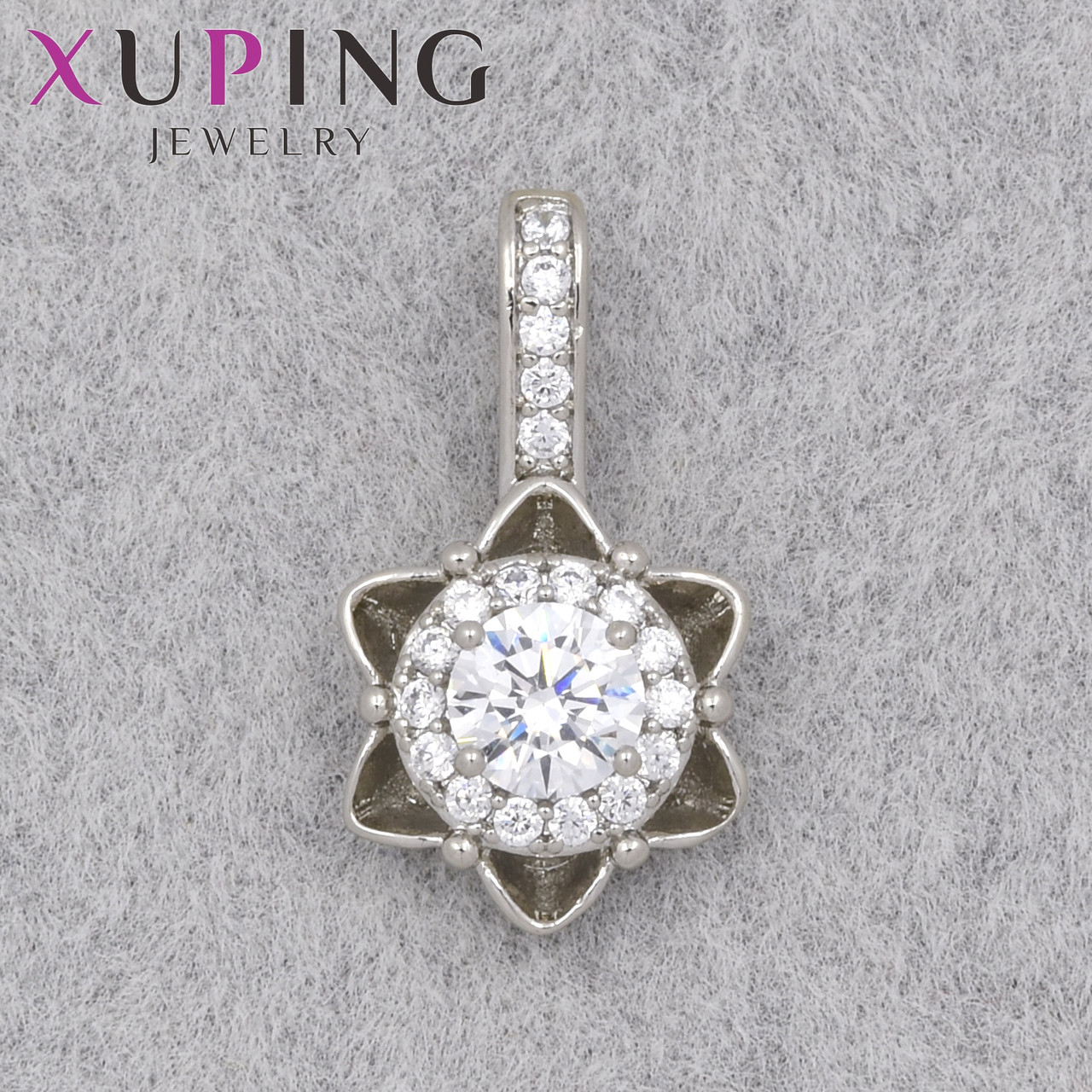 Кулон жіночий Xuping Jewelry медичне золото родій квіточок із білими стразами розмір виробу 20х10 мм