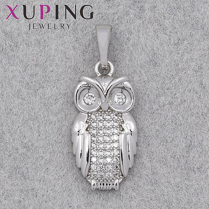 Кулон женский Xuping Jewelry медицинское золото родий совушка с белыми камушками размер изделия 20х10 мм, фото 1