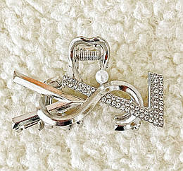 Краби для волосся метал/стрази гуртом 6,5*3,5 см 4 шт/уп  СРІБНІ БРЕНД