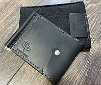 Кошелек зажим для денег на кнопке из винтажной кожи черного цвета Grande Pelle