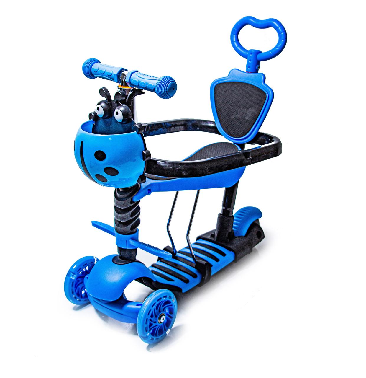 Самокат з захисним бортиком Scooter "Корівка" 5 в 1. Блакитний