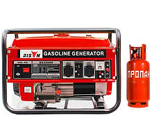 Генератор Bison 3 кВт газ/бензин Оригінал BS3500, 7 к.с., 15 літрів, 46 кг, однофазний мідна обмотка