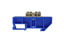 Шина нульова N на DIN-рейку ШЛІ 8х12 4 отвори із ізолятором синя