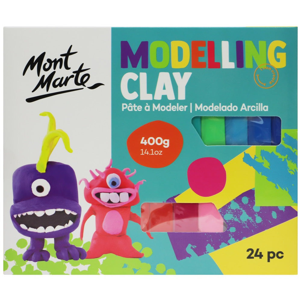 Повітряний пластелін глина для ліплення Mont Marte Modelling Clay 400g 24 штуки, Різнокольоровий для моделювання