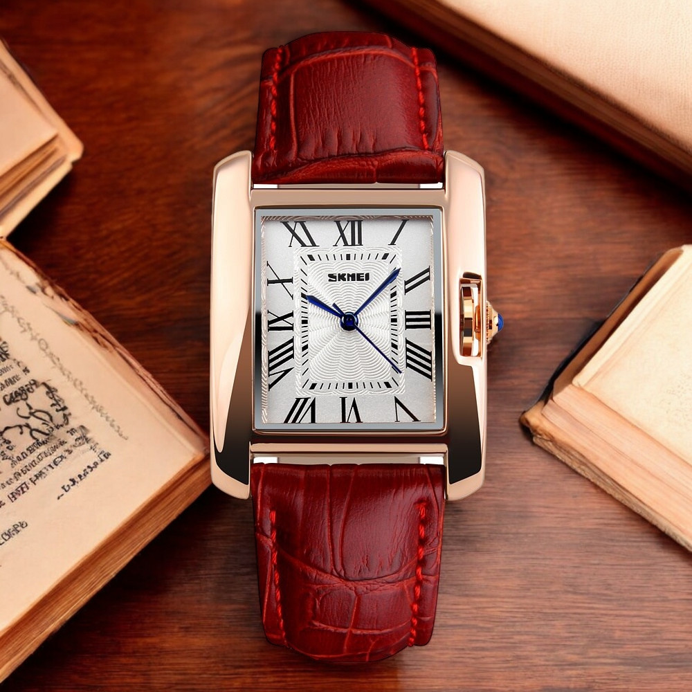Жіночий класичний кварцовий прямокутний годинник Skmei 1085RD Red