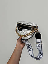Жіноча сумка Michael Kors White Black еко шкіра сумка Майкл Корс біла Крос Боді на 1 відділення з золотистим ланцюжком MK, фото 3
