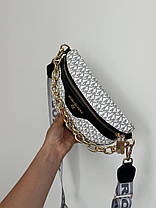 Жіноча сумка Michael Kors White Black еко шкіра сумка Майкл Корс біла Крос Боді на 1 відділення з золотистим ланцюжком MK, фото 6