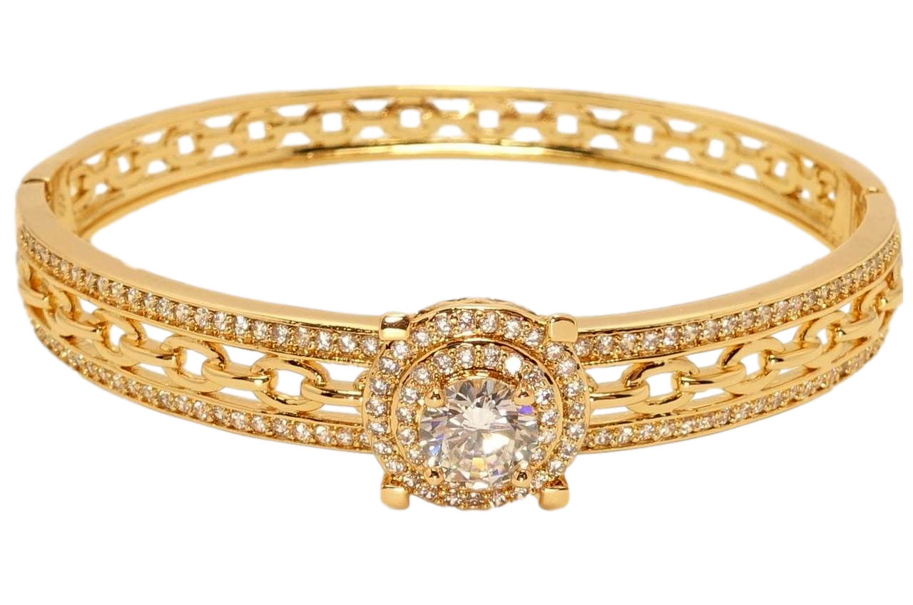 Браслет Xuping Позолота 18K "Орнамент ланцюг з доріжками цирконію та круглою кристальною вставкою" ø 6см