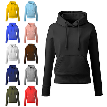 Жіноче худі з капюшоном та карманом кенгуру однотонне для друку ( під нанесення принту)