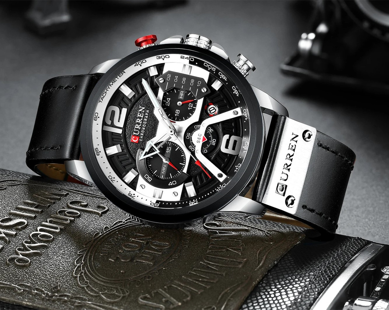 Чоловічий кварцовий годинник з хронографом Curren 8329 Black-Silver