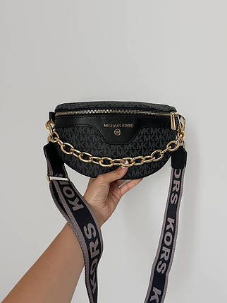 Жіноча сумка Michael Kors White Black еко шкіра сумка Майкл Корс чорна Крос Боді на 1 відділення з золотистим ланцюжком MK, фото 1