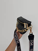 Жіноча сумка Michael Kors White Black еко шкіра сумка Майкл Корс чорна Крос Боді на 1 відділення з золотистим ланцюжком MK, фото 4