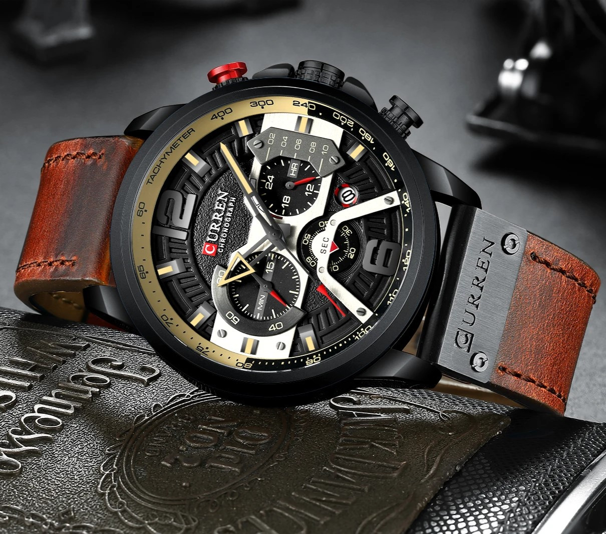 Чоловічий кварцовий годинник з хронографом Curren 8329 Black-Brown