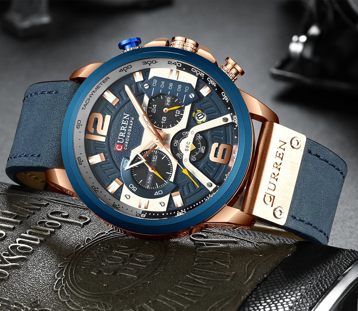 Чоловічий кварцовий годинник з хронографом Curren 8329 Blue-Gold