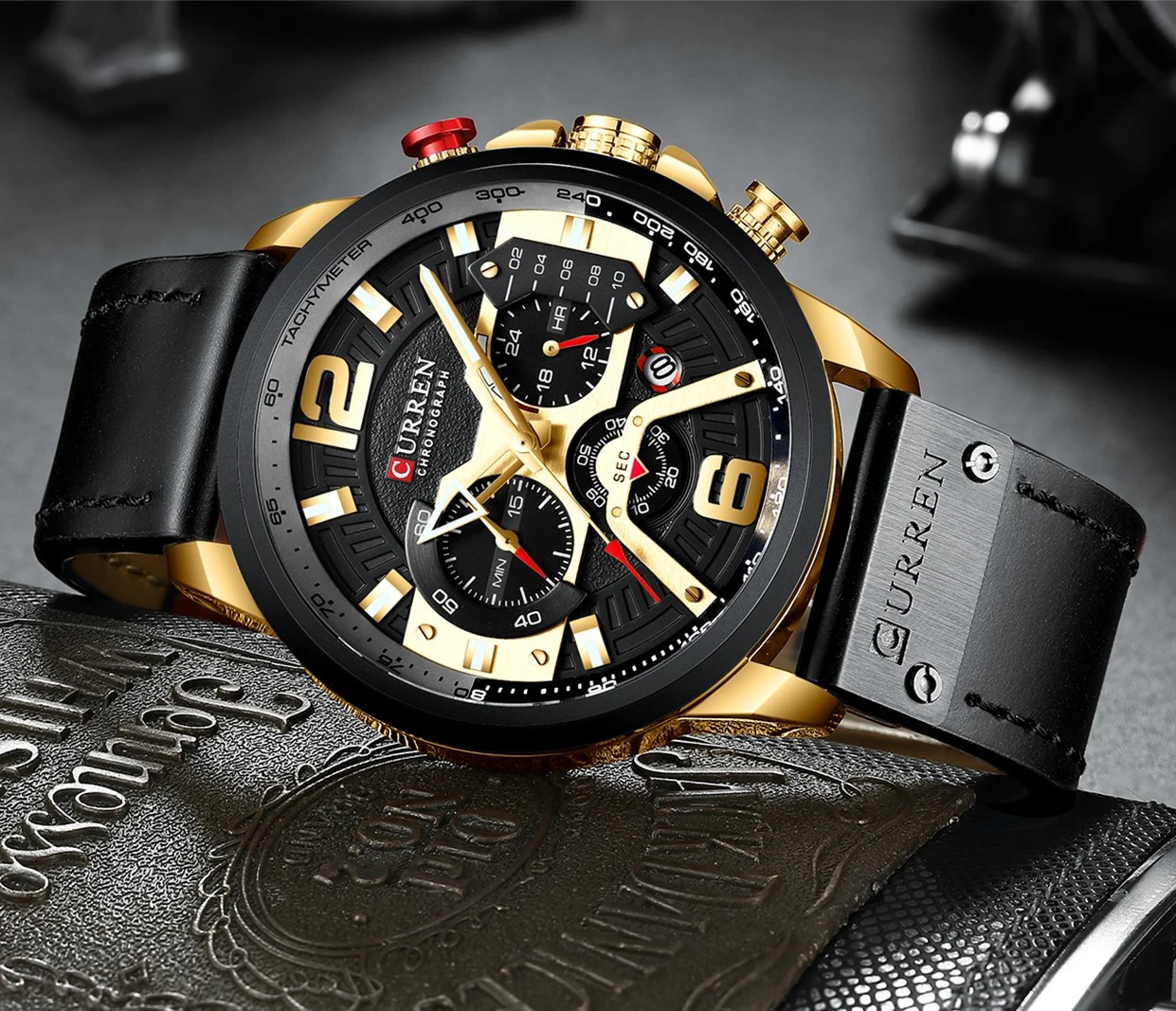 Чоловічий кварцовий годинник з хронографом Curren 8329 Black-Gold