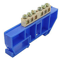 Шина нульова N на DIN-рейку ШЛІ 8х12 6 отворів із ізолятором синя