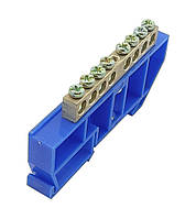 Шина нульова N на DIN-рейку ШЛІ 8х12 8 отворів із ізолятором синя