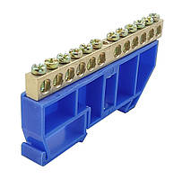 Шина нульова N на DIN-рейку ШЛІ 8х12 12 отворів із ізолятором синя