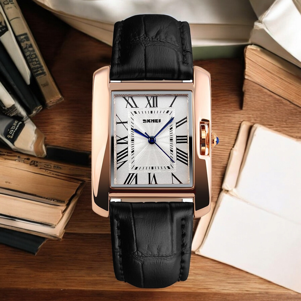 Жіночий класичний кварцовий прямокутний годинник Skmei 1085BK Black