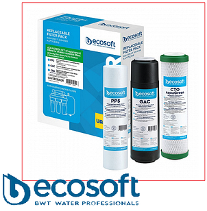 Покращений комплект картриджів Ecosoft 1-2-3 для фільтрів зворотного осмосу з функцією економії води CHV3ECOAGR