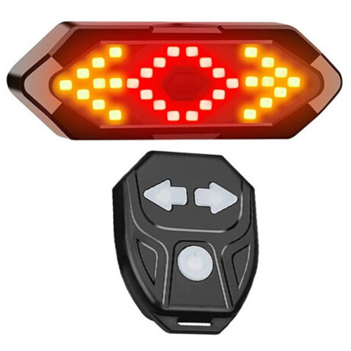 Велоліхтар FY-1820 із зазначенням поворотів (red+yellow), waterproof, ЗУ microUSB, вбуд. аккум., пульт управління, CR2032, фото 1