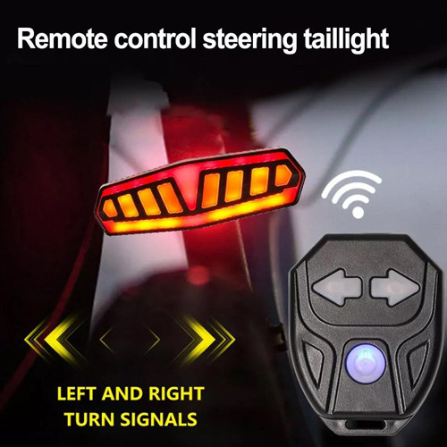 Велоліхтар FY-1828 із зазначенням поворотів (red+yellow), waterproof, ЗУ Type-C, Li-Ion акум., пульт управління, CR2032, фото 1