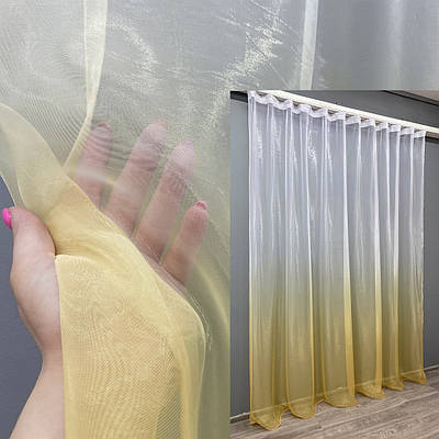 Тюль розтяжка "Омбре" із органзи. Колір світло-золотистий з білим. Код 1444т