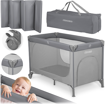 Дорожнє дитяче ліжечко складний манеж 125x65x78 см Ricokids Сіре, фото 1