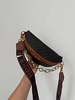Жіноча сумка Michael Kors White Black Brown еко шкіра сумка Майкл Корс чорна Крос Боді на 1 відділення з золотистим ланцюжком MK, фото 4