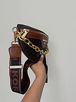 Жіноча сумка Michael Kors White Black Brown еко шкіра сумка Майкл Корс чорна Крос Боді на 1 відділення з золотистим ланцюжком MK, фото 5