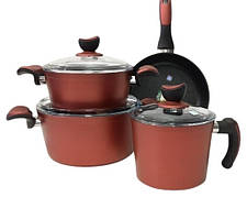 Набір посуду каструль преміум класу Casa Royal Elite Titanium із покриттям Bio Titanium 7 предметів Червоний