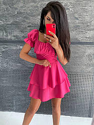 Жіночий комбінезон-ромпер: низ спідниця-шорти з рюшами, верх з декольте і відкритими плечима