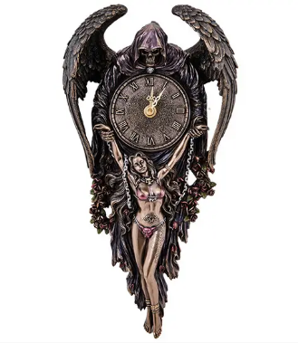Годинник настільний у стилі фентезі "Зустріч зі смертю" з полістоуну від італійського бренду Veronese 37 см, фото 1