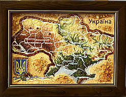 Картина з бурштину " Карта України " 20*30 см, карта Україні з бурштину