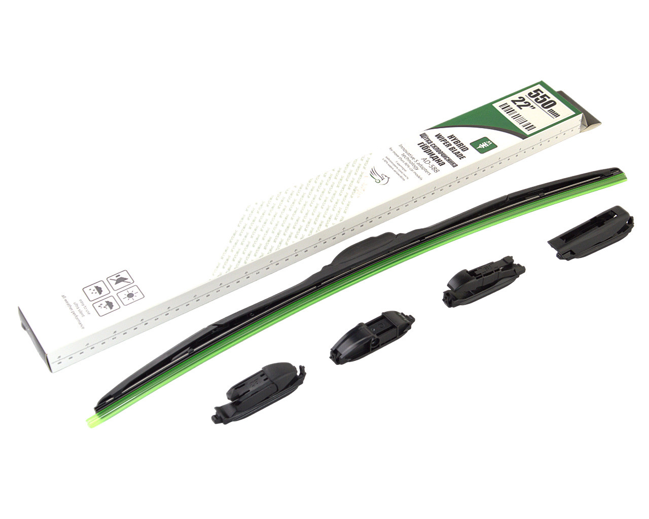 Щітка склоочисника безкаркасна Hybrid 550 мм 22" (5 адаптерів)
