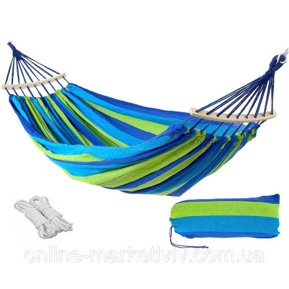 Підвісний гамак із планкою 80*200 см, з чехлом, Синій / Мексиканський гамак на дачу / Тканинний гамак туристичний, фото 1