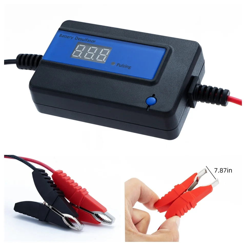 Десульфататор, регенератор олив'яно-кислотних АКБ 12/24/36/48V LED (2 А крокодили обновив, синій), фото 1