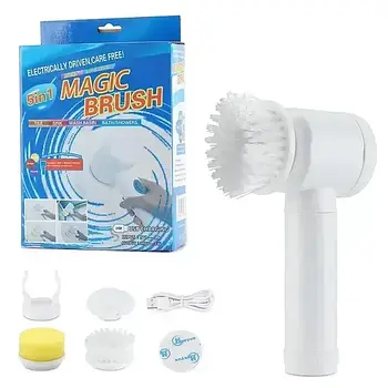 Електрична щітка для прибирання MAGIC BRUSH 5B1 універсальна щітка з насадками для посуду ванних меблів Лучшая цена
