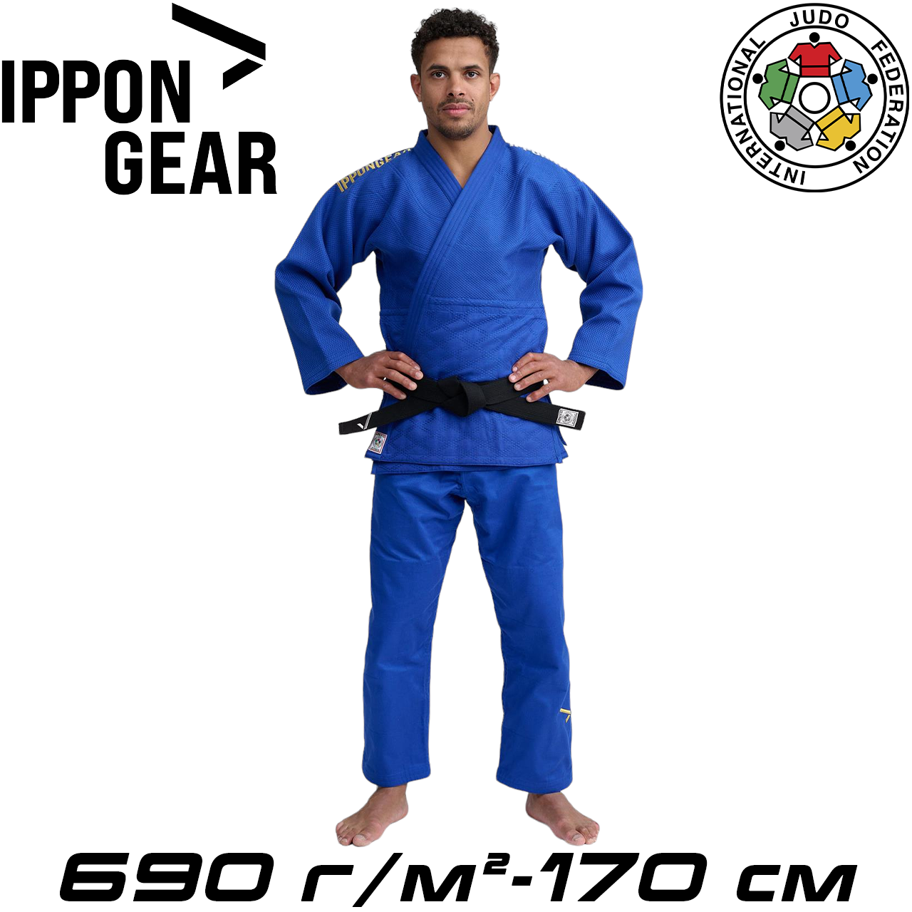 Кімоно для дзюдо синє унісекс ліцензійне IJF Ippon Gear Legend 2 Blue Slim Fit 690 гр/м.кв. (170 см)