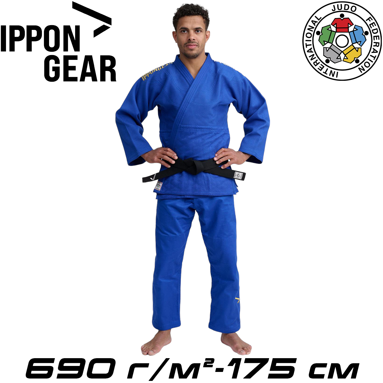 Кімоно для дзюдо синє унісекс ліцензійне IJF Ippon Gear Legend 2 Blue Slim Fit 690 гр/м.кв. (175 см)