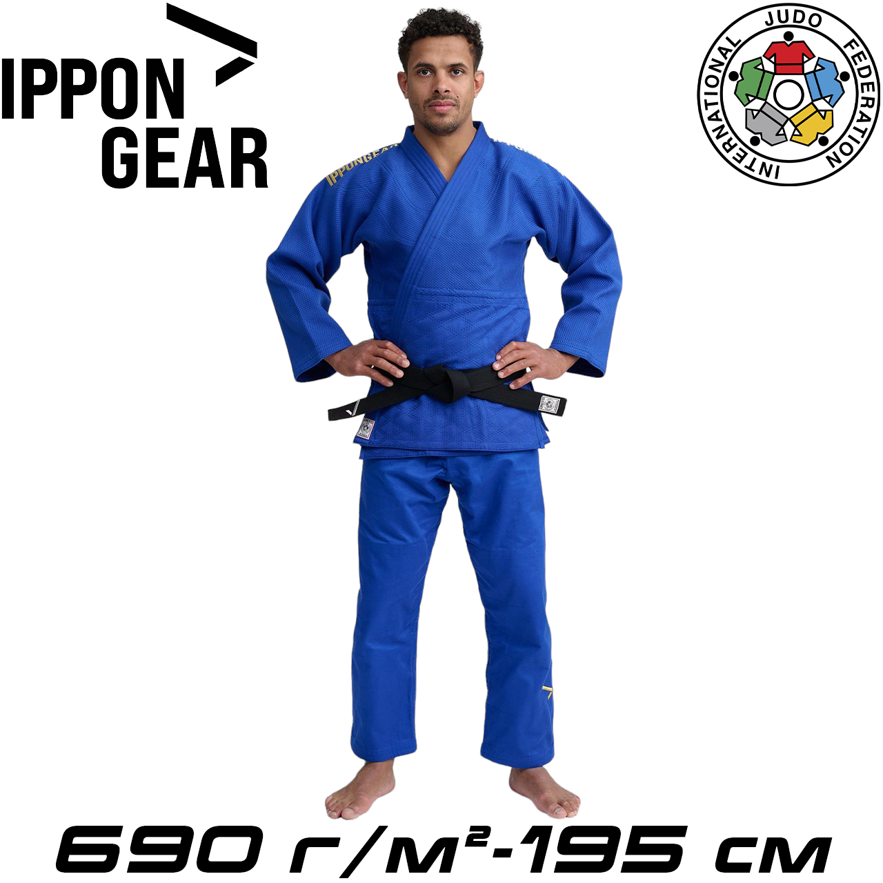 Кімоно для дзюдо синє унісекс ліцензійне IJF Ippon Gear Legend 2 Blue Slim Fit 690 гр/м.кв. (195 см)