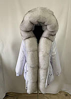 Женская зимняя белая парка, куртка с финским песцом вуаль, 42-60 размеры