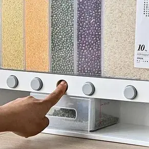 ОРГАЙЗЕР для сипких продуктів Assorted Grain Rice Bucket Диспенсер, з кнопкою дозатором для круп 6 секцій A YU227, фото 3