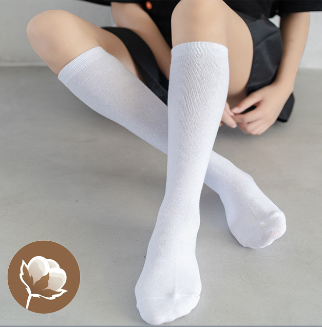 Гольфи білі бавовняні ошатні дитячі для школярок Однотонні підколінки для дівчаток